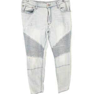 Original Use Jeans Mens 36 Light Wash Skinny Fit Distressed Detail Striped Panel